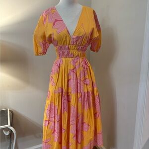 NWOT HUTCH Floral Pink and Orange Midi Dress S